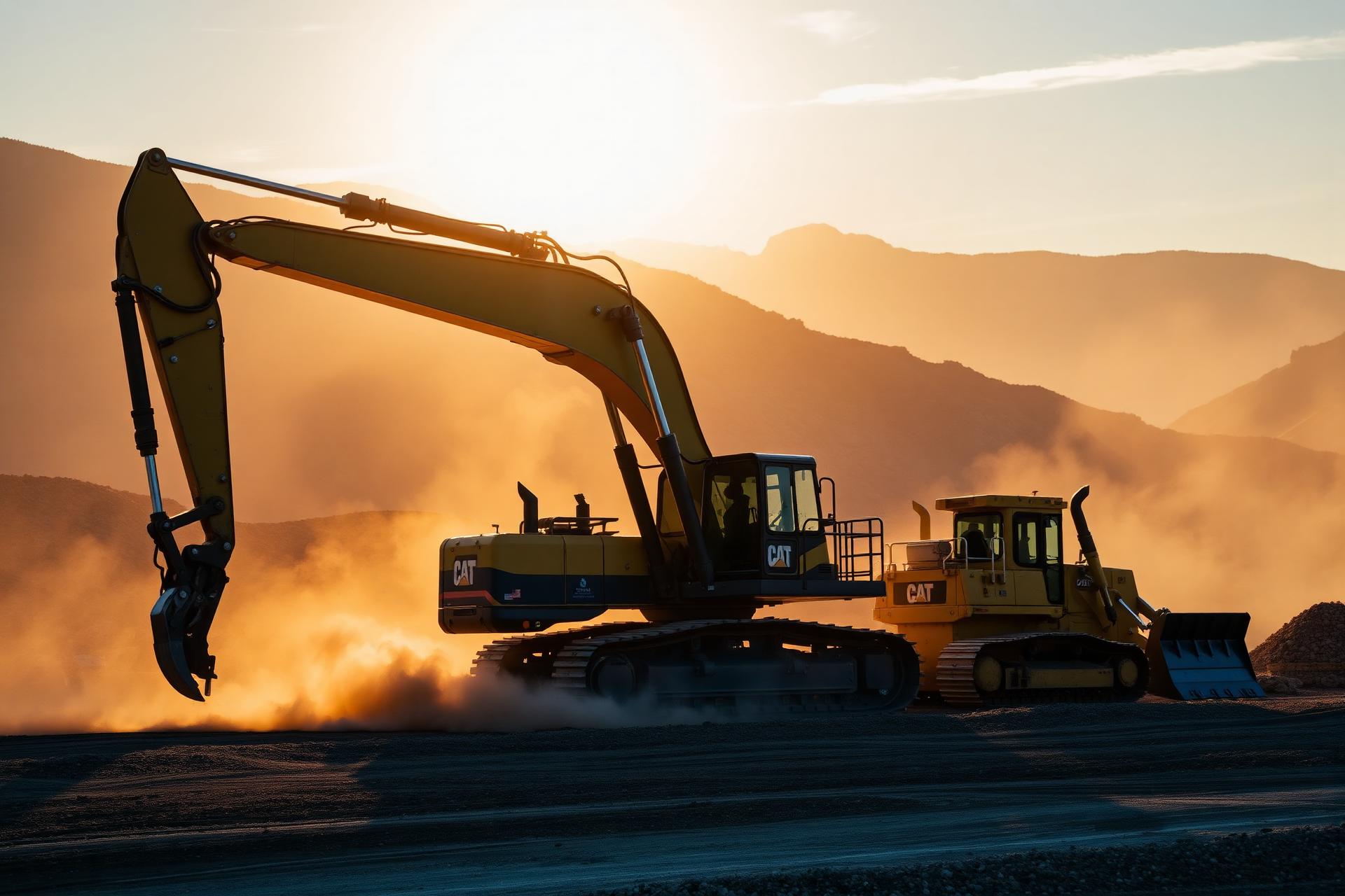 Excavator working at sunset on a Kentucky construction site